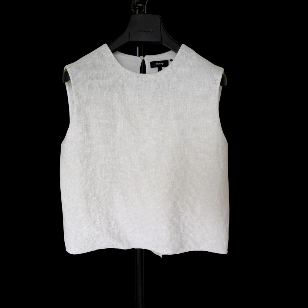Theory White Canvas Tweed Cropped Sleeveless Shell Top J0108515 Large